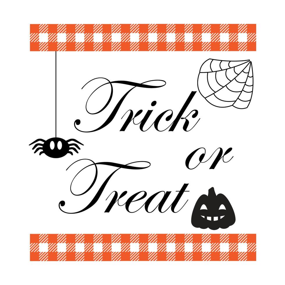 Trick or treat farmhouse Halloween season party signs. Farmhouse Halloween signs. Vector Isolated on white background.