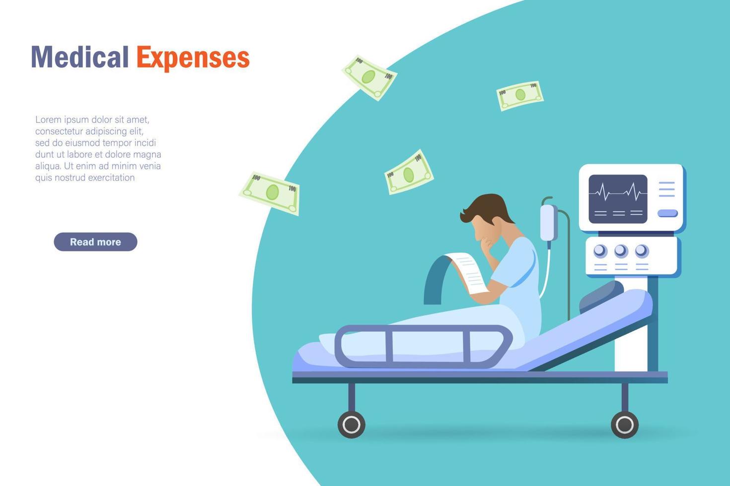 Medical expenses and health insurance concept. Patient in hospital