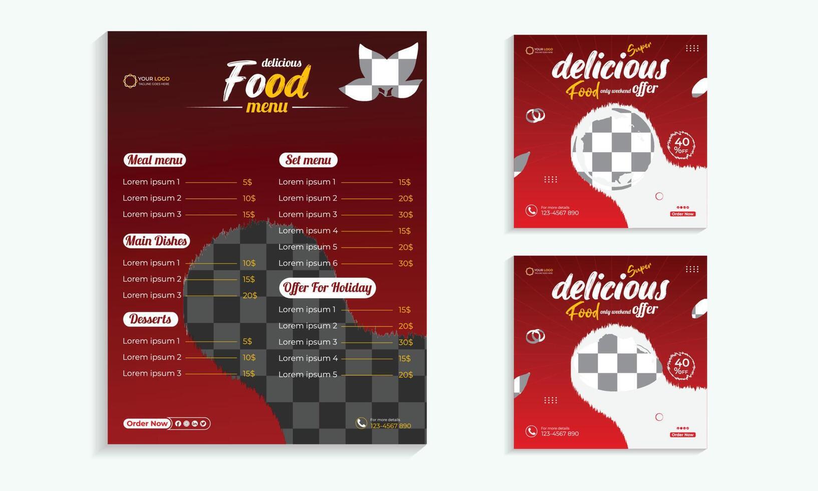 Food social media post and special food menu template vector