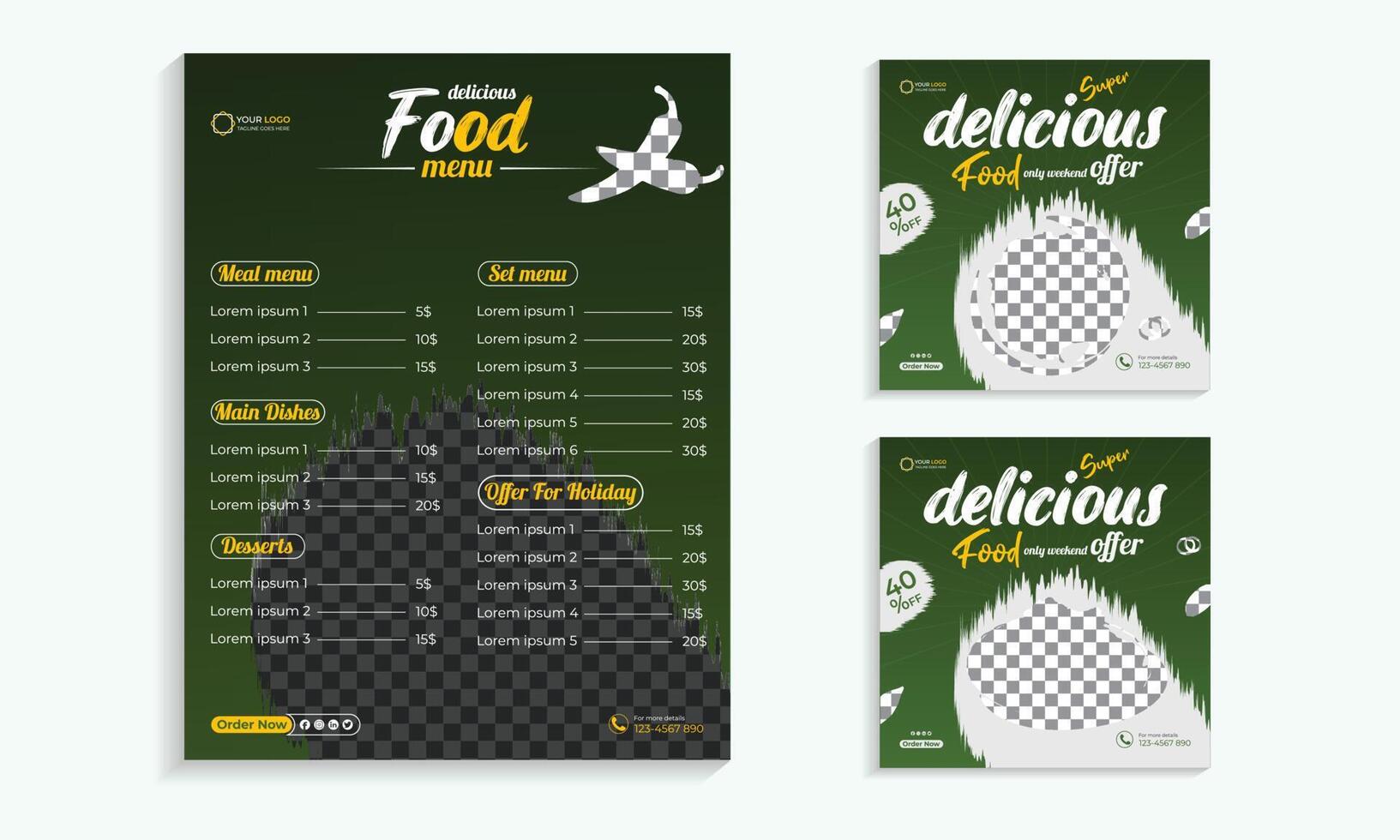 Food social media post and special food menu template vector
