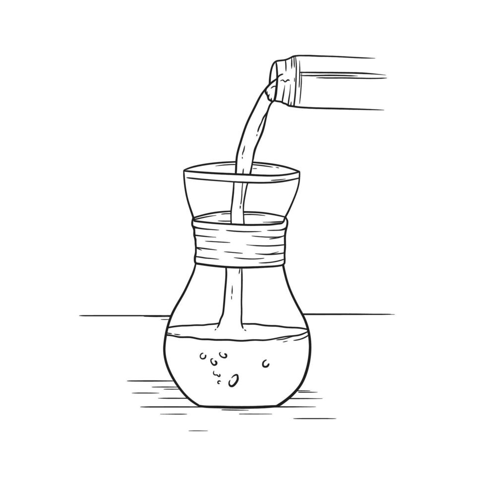 Pouring water into a transparent flower vase vector
