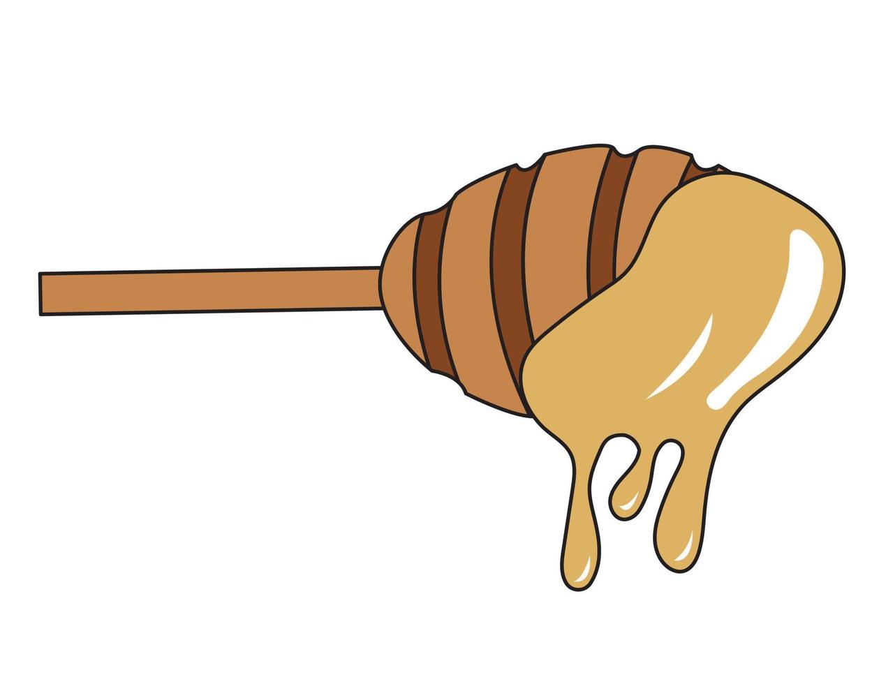 Spoon for honey with flowing droplets of honey. Vector illustration isolated on a white background.