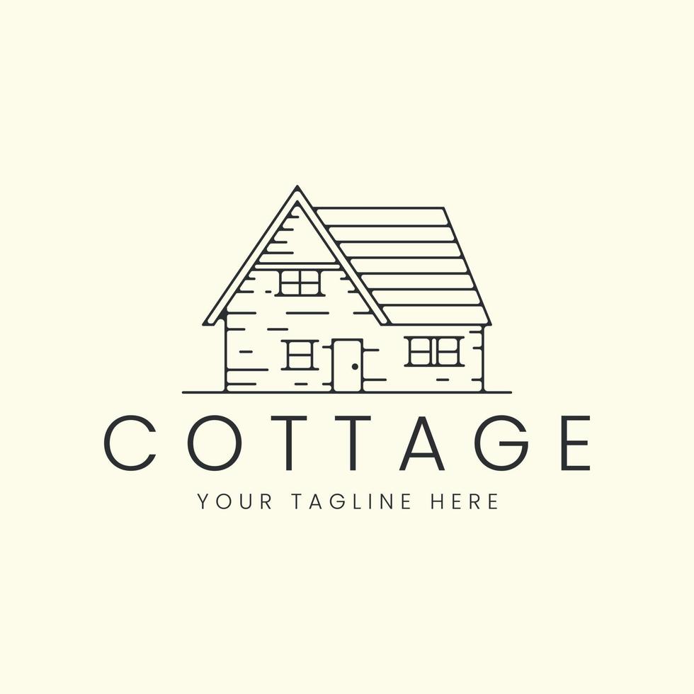 cottage with line art style logo vector illustration icon template design. barn, cabin, house logo design