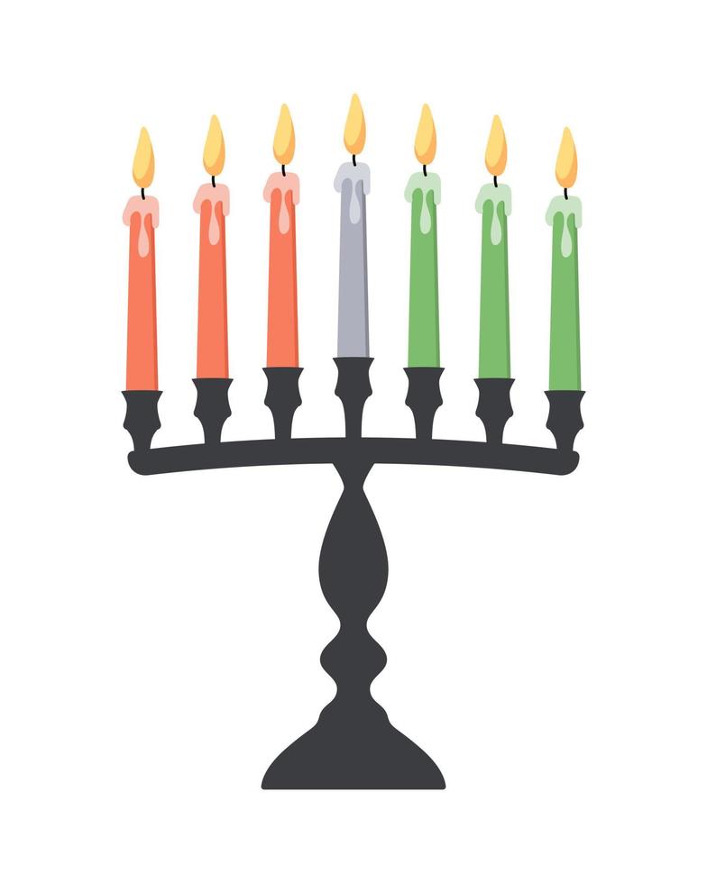 Candlestick consists of seven candles. Kwanzaa decoration. vector