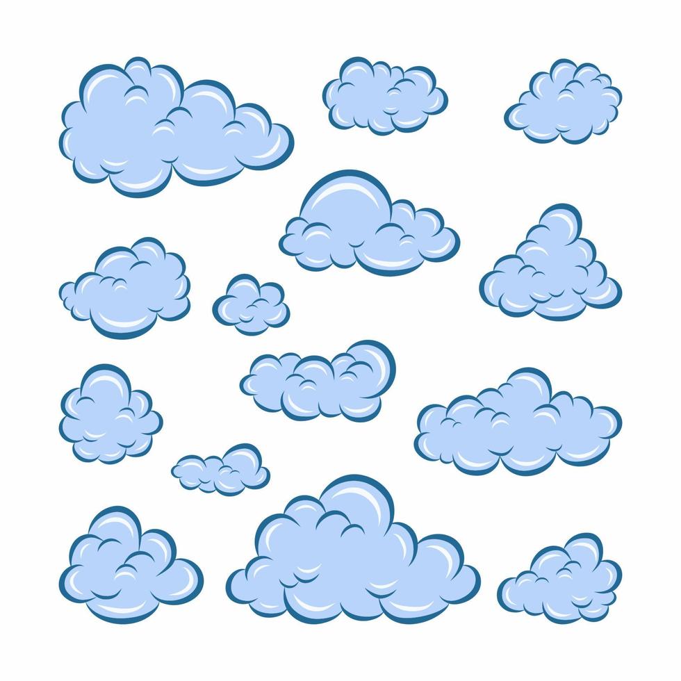 colección de elementos de icono de doodle dibujado a mano en la nube vector