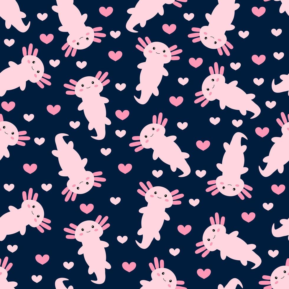 Cute cartoon axolotl. Seamless pattern. Vector. vector