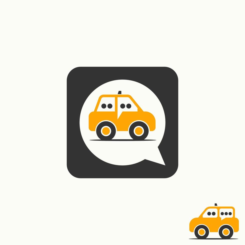 Simple and unique small mini taxi car with talk sign image graphic icon logo design abstract concept vector stock. Can be used as symbol related to transportation or communication