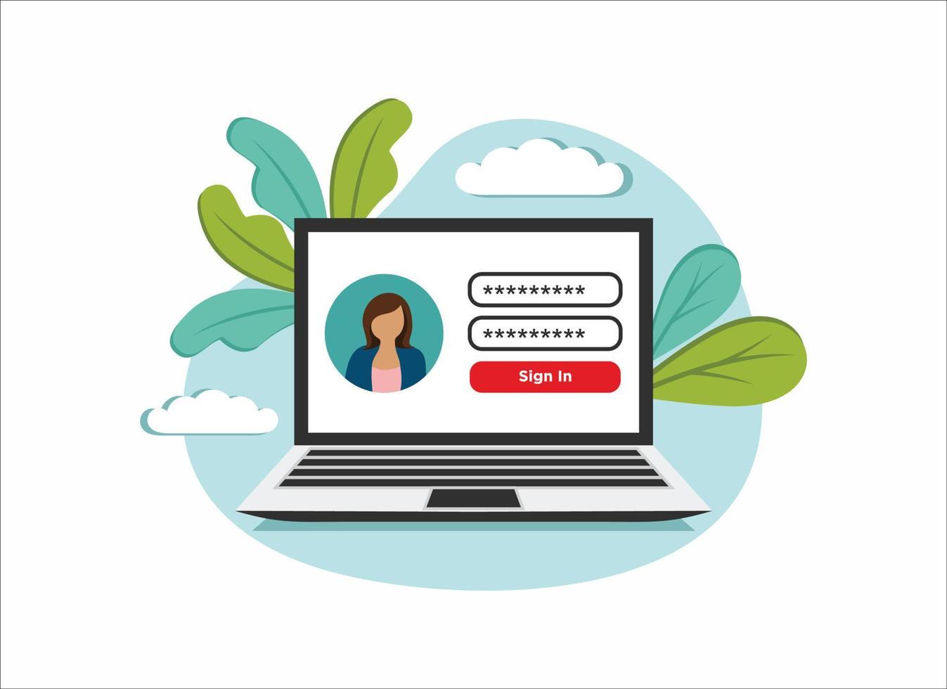 laptop computer with padlock and password security access or verification code notification, flat vector illustration