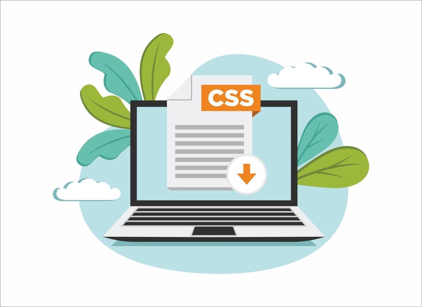 Download CSS icon file with label on laptop screen. Downloading ...