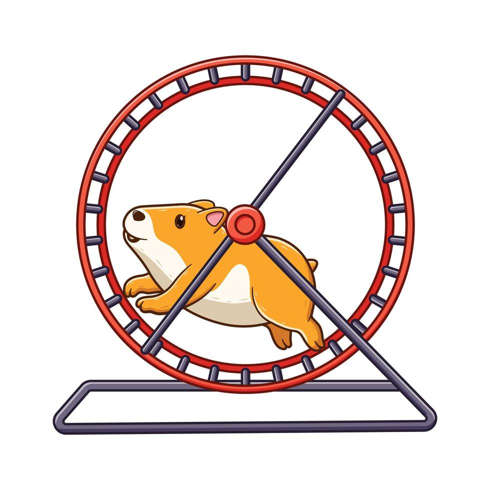 Cute Hamster Running On The Whells Cartoon, Animal Icon Concept. Flat Cartoon Style. Suitable for Web Landing Page, Banner, Flyer, Sticker, Card vector