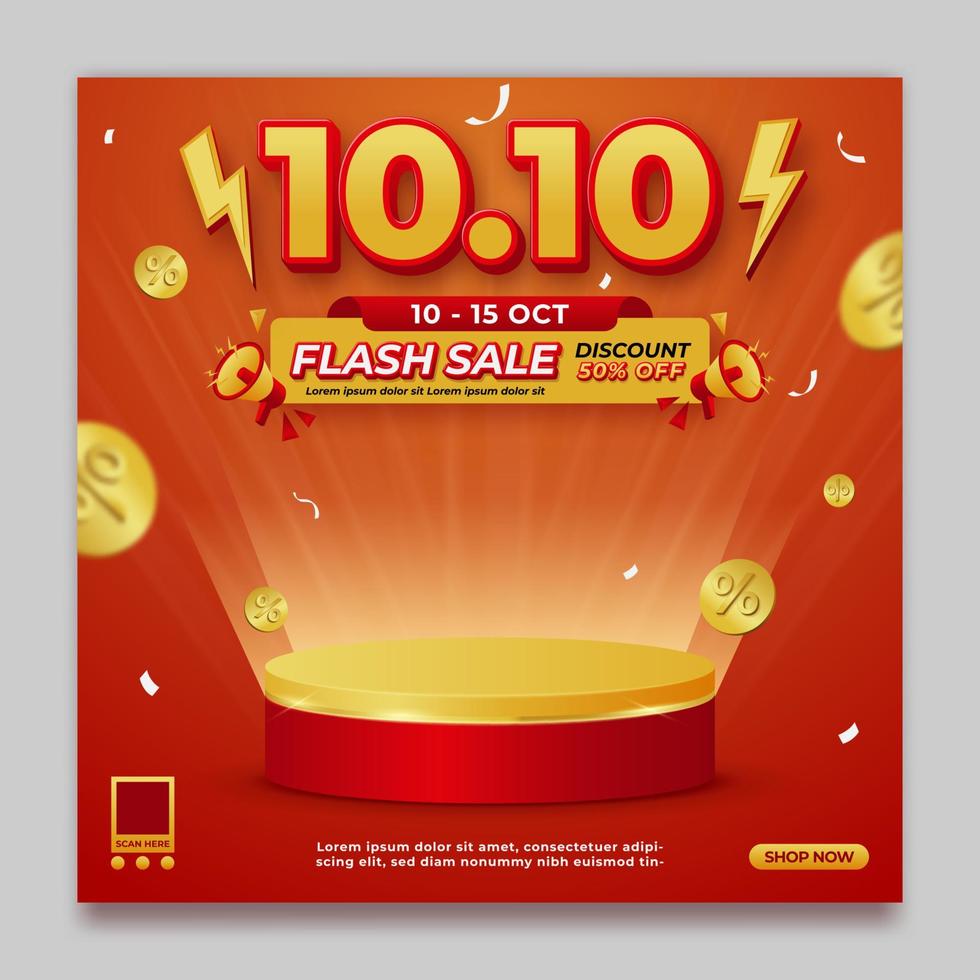 Flash sale banner 10.10 seasonal event with podium template vector