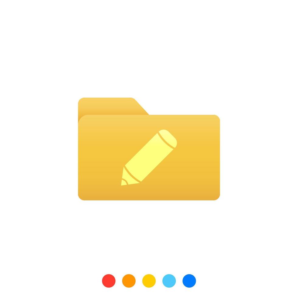 Flat folder design element with pencil symbol, Folder icon, Vector and Illustration.