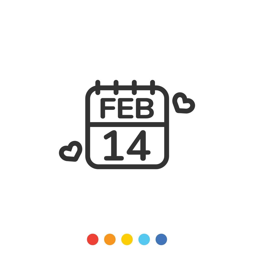 14 de febrero de icono, vector e ilustración del calendario del día de San Valentín.