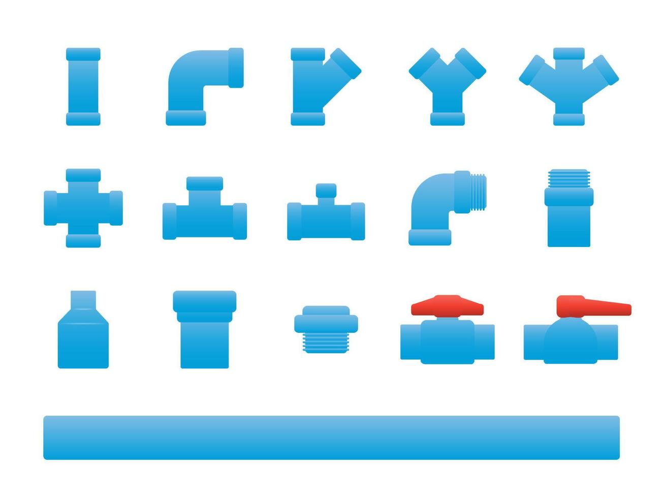 Set of PVC pipe flat design elements, Various PVC pipe joints, Vector and Illustration.