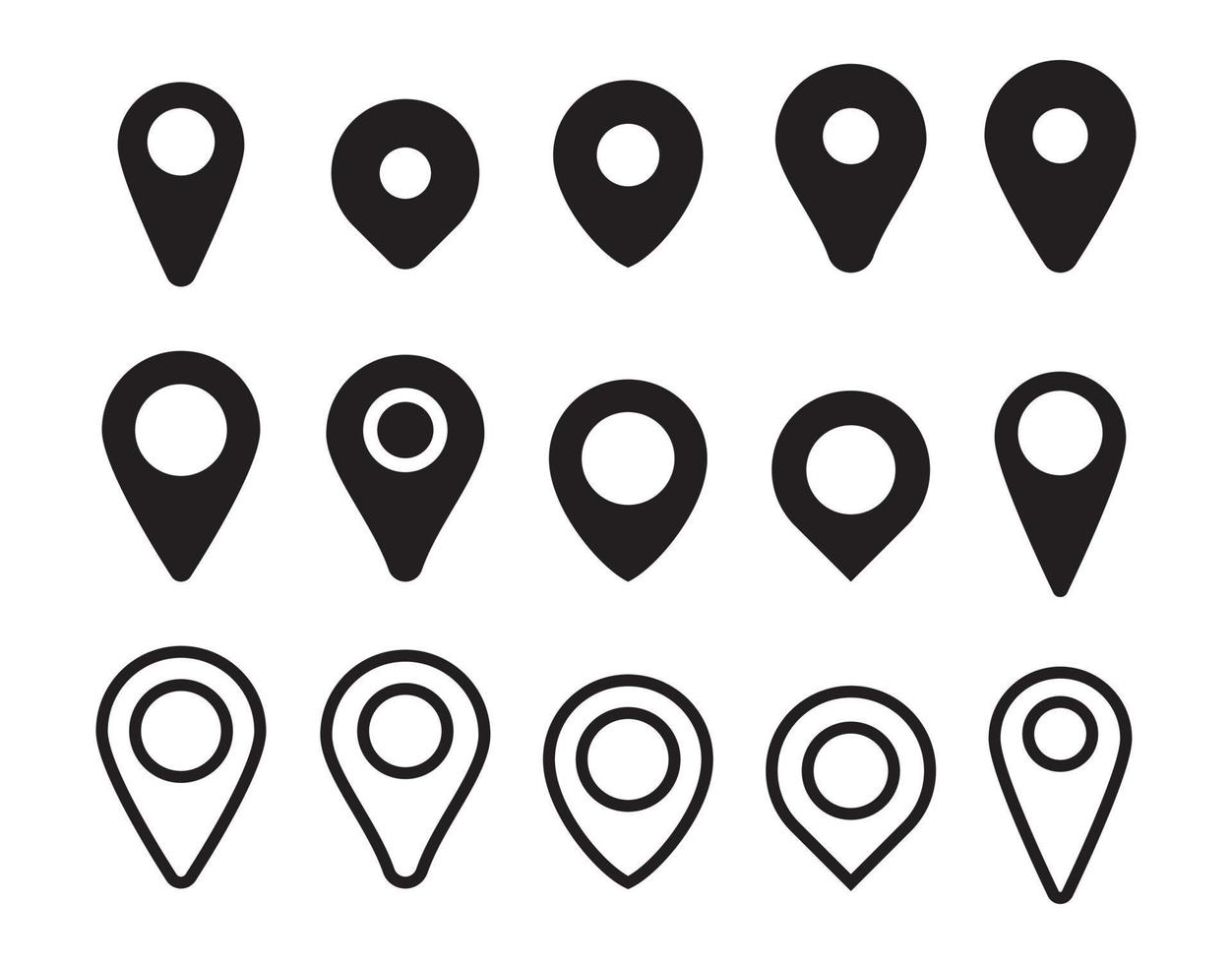 Set of 5 Pin Locator black white silhouette vector