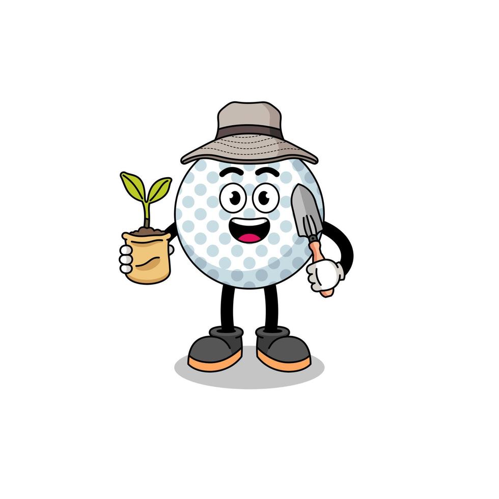 Illustration of golf ball cartoon holding a plant seed vector