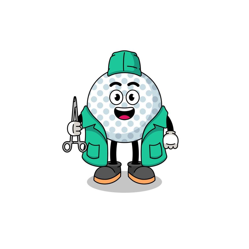 ilustración de la mascota de la pelota de golf como cirujano vector