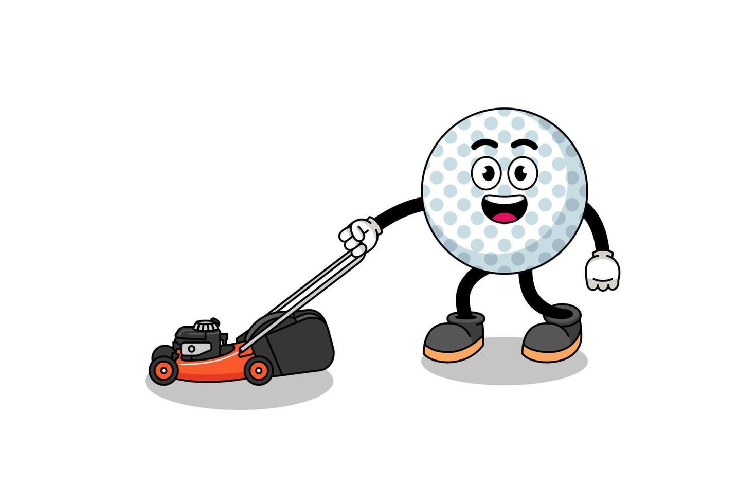 dibujos animados de ilustración de pelota de golf con cortadora de césped vector