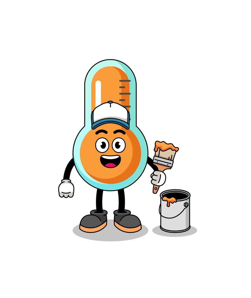 Character mascot of thermometer as a painter vector