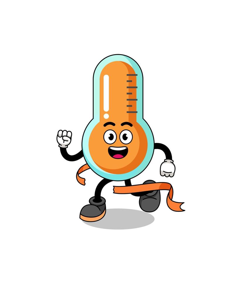 Mascot cartoon of thermometer running on finish line vector