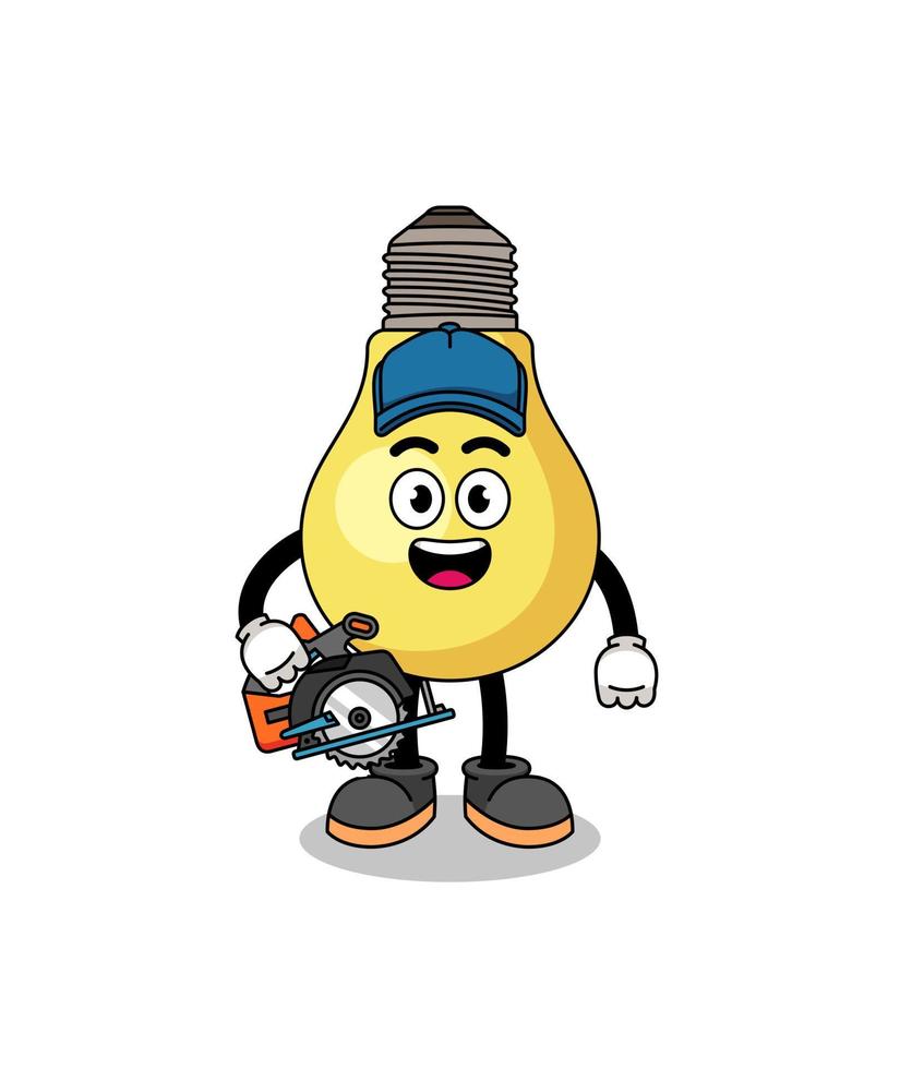 Cartoon Illustration of light bulb as a woodworker vector