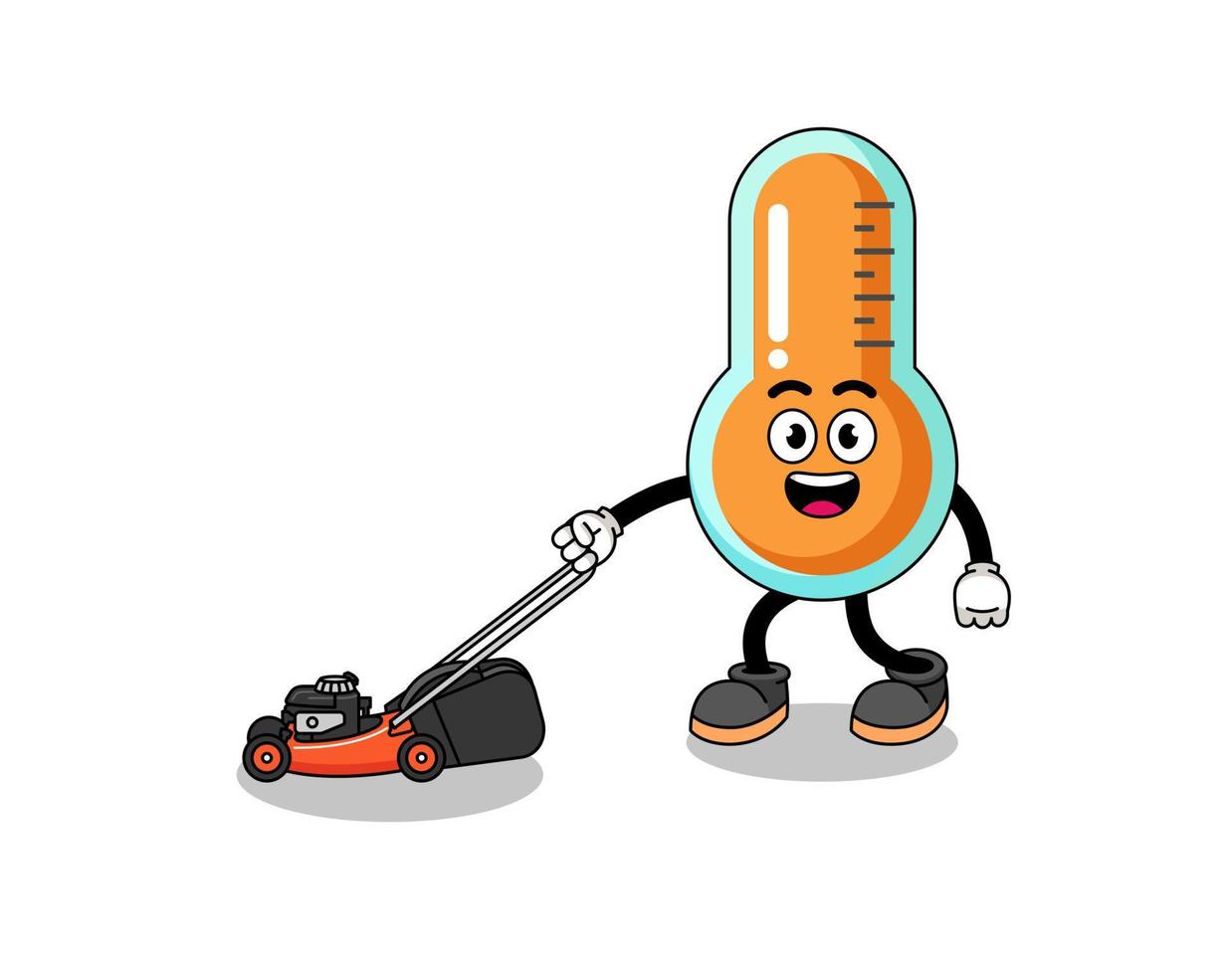 thermometer illustration cartoon holding lawn mower vector