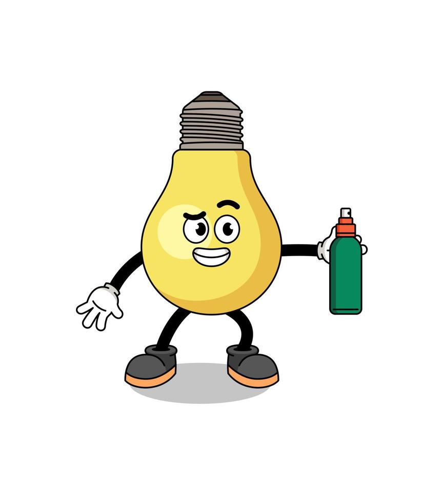 light bulb illustration cartoon holding mosquito repellent vector