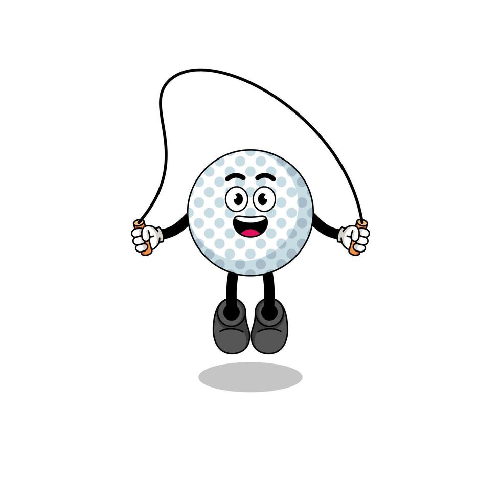 golf ball mascot cartoon is playing skipping rope vector