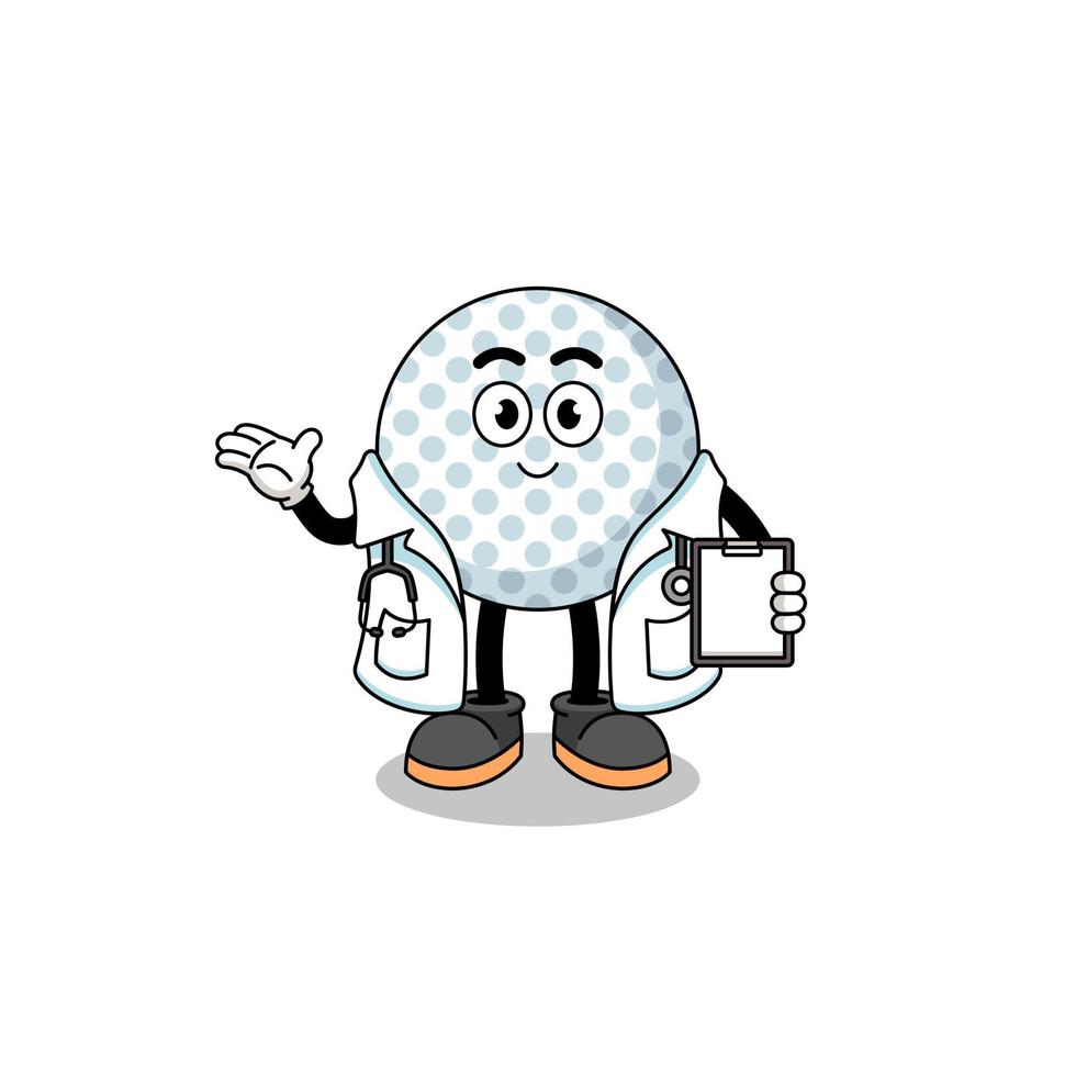 caricatura, mascota, de, pelota de golf, doctor vector