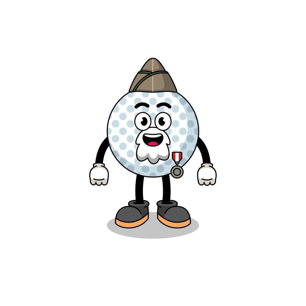 Character cartoon of golf ball as a veteran vector