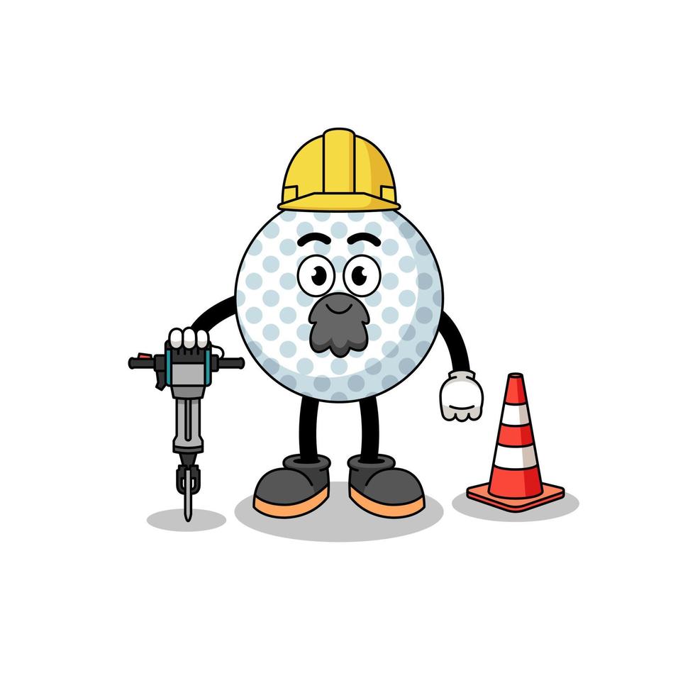 Character cartoon of golf ball working on road construction vector