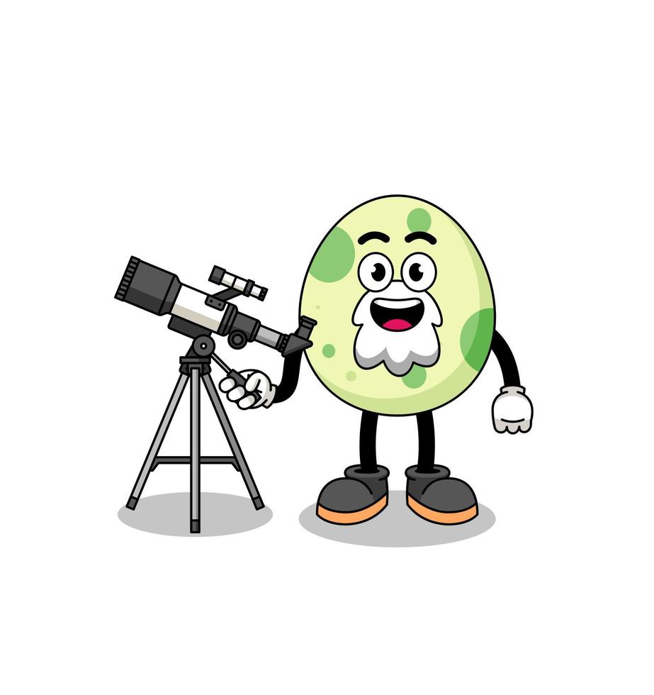 Illustration of spotted egg mascot as an astronomer vector