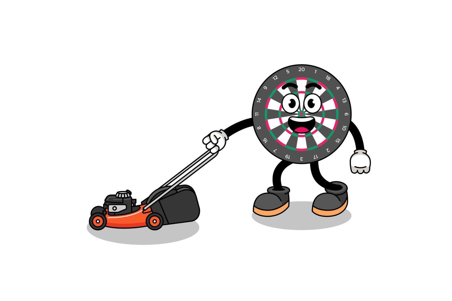 dart board illustration cartoon holding lawn mower vector
