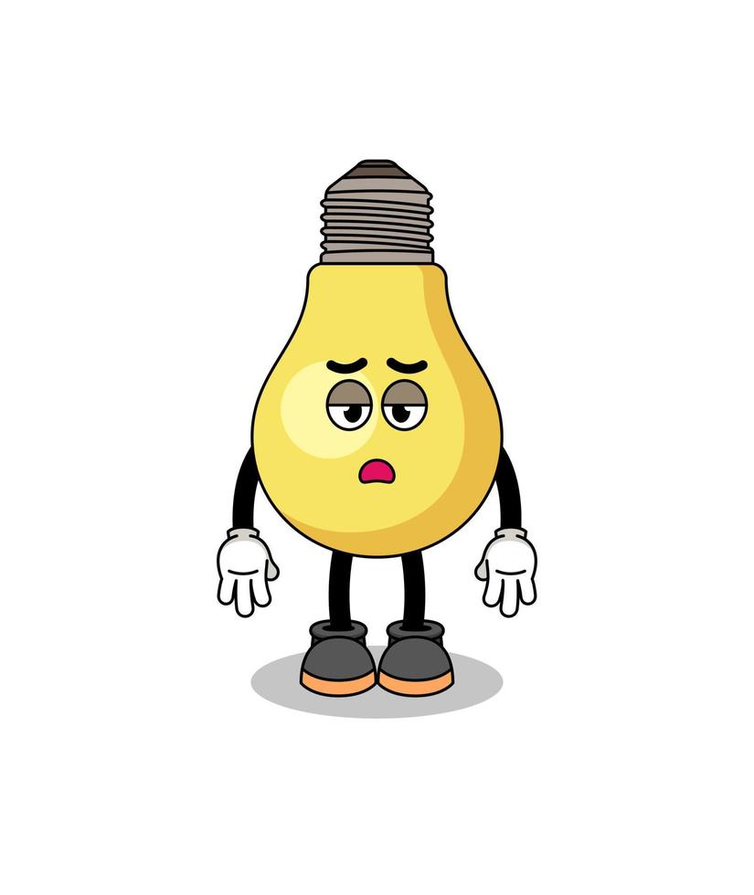 light bulb cartoon with fatigue gesture vector