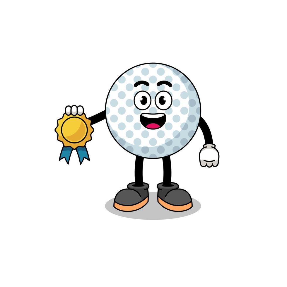 golf ball cartoon illustration with satisfaction guaranteed medal vector