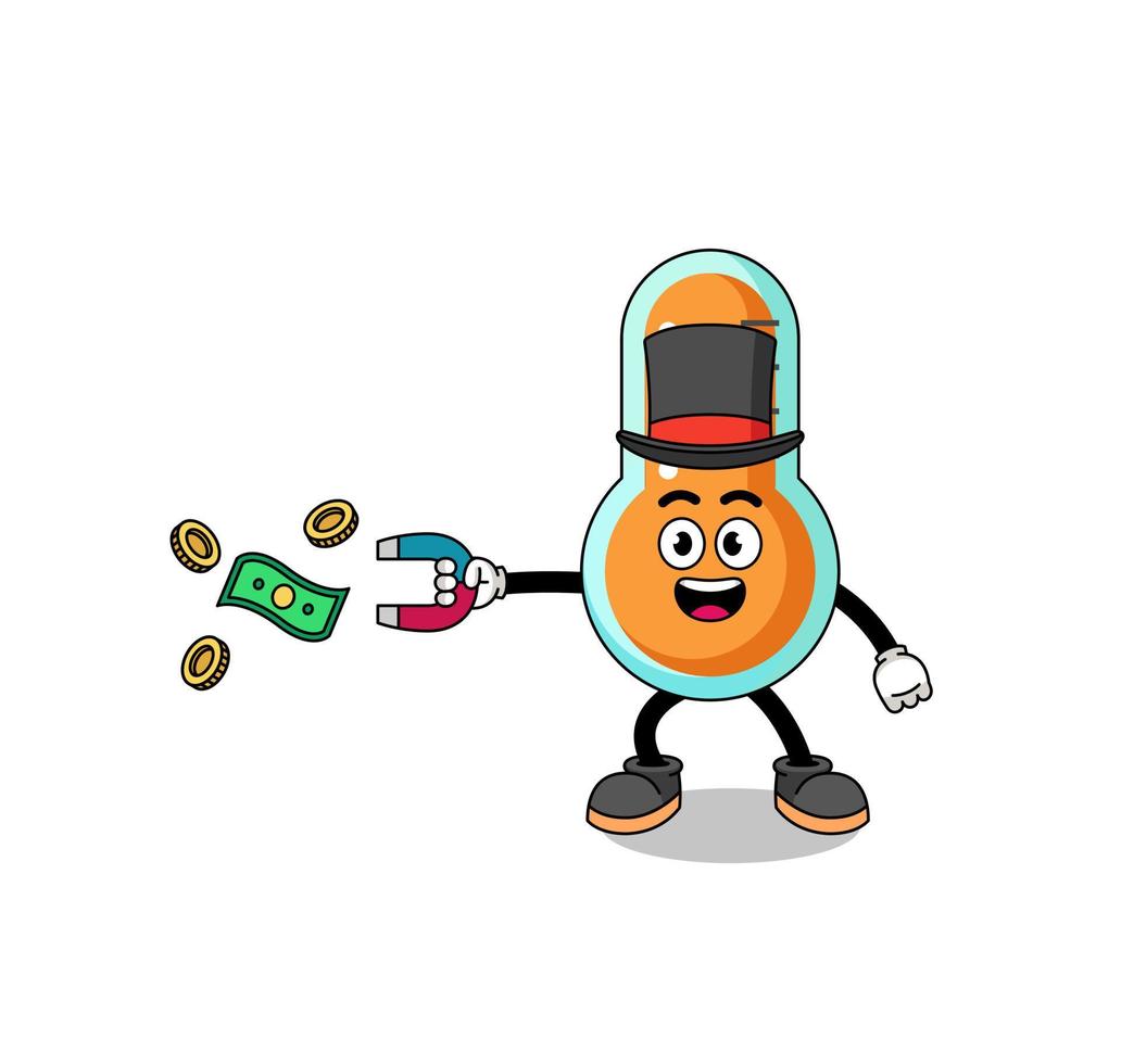 Character Illustration of thermometer catching money with a magnet vector