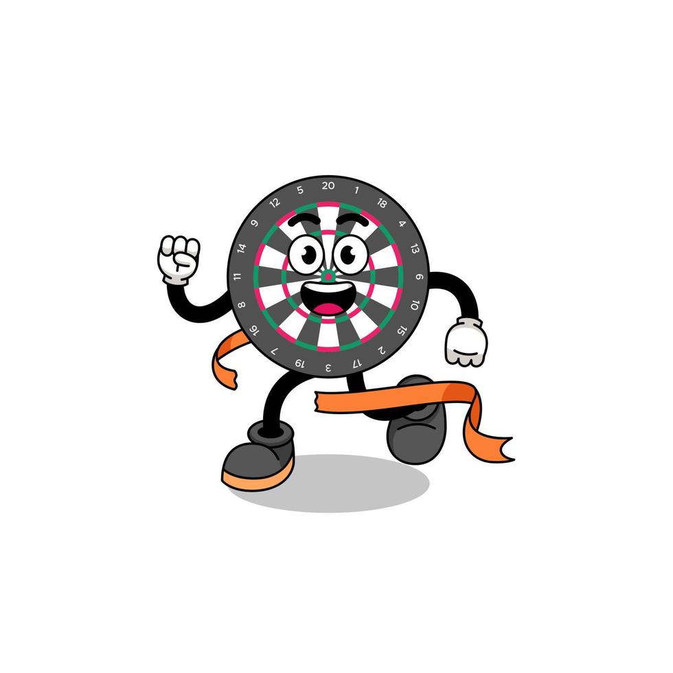 Mascot cartoon of dart board running on finish line vector