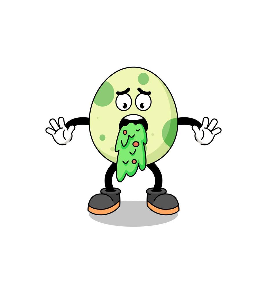 spotted egg mascot cartoon vomiting vector