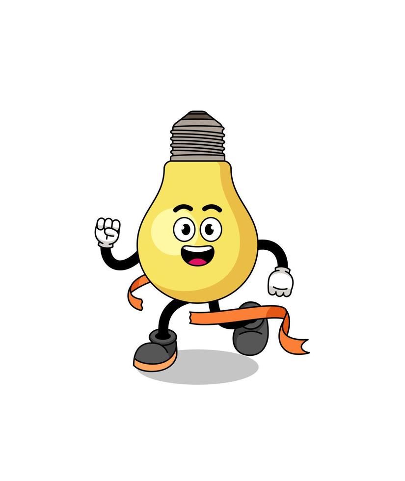 Mascot cartoon of light bulb running on finish line vector