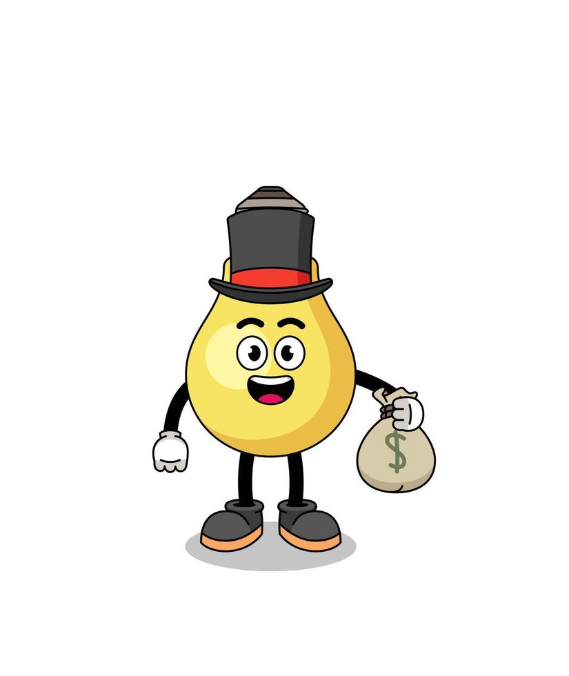 light bulb mascot illustration rich man holding a money sack vector