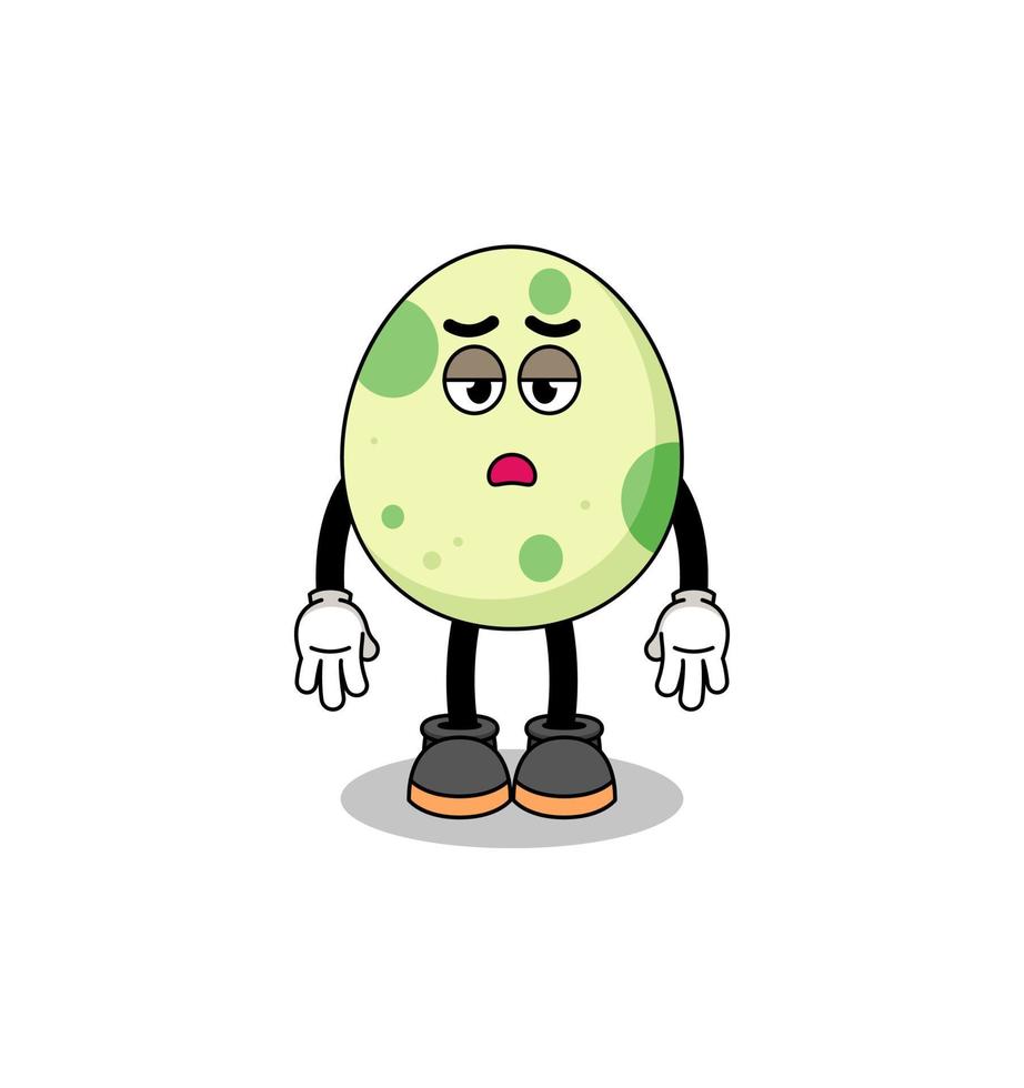 spotted egg cartoon with fatigue gesture vector