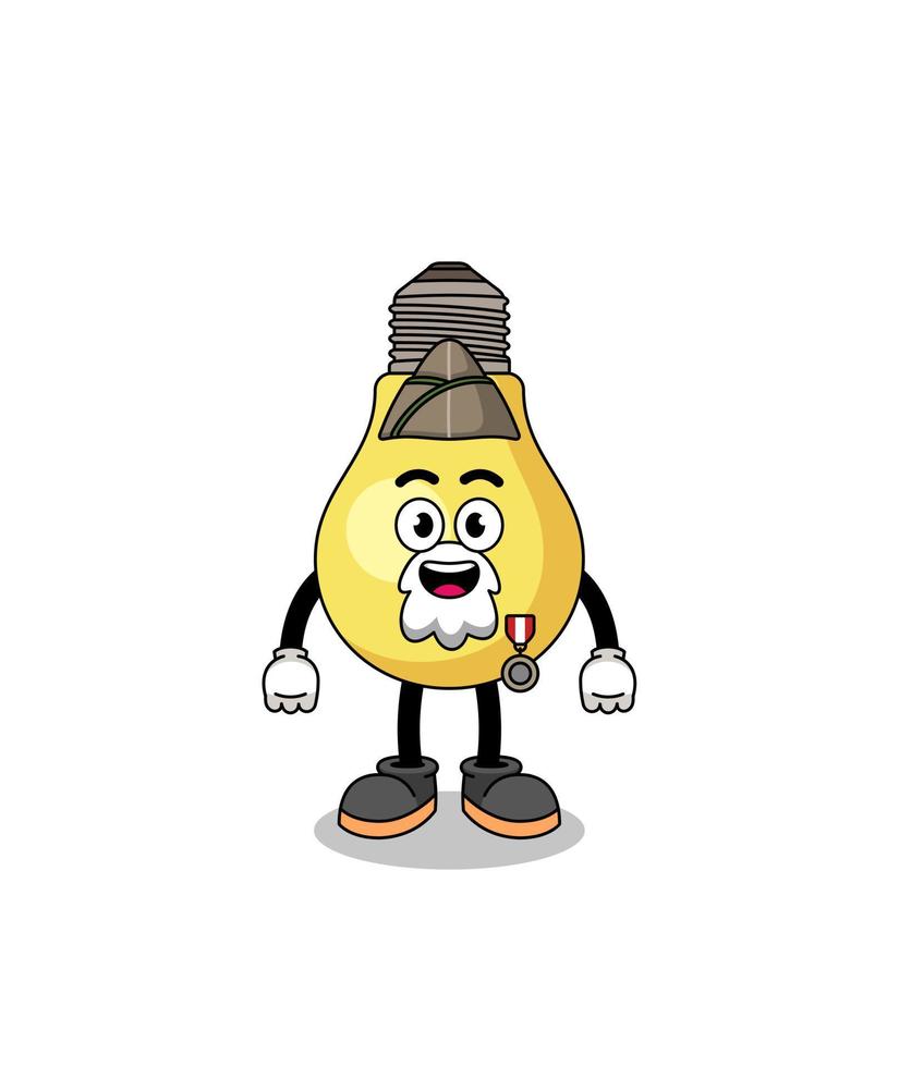 Character cartoon of light bulb as a veteran vector