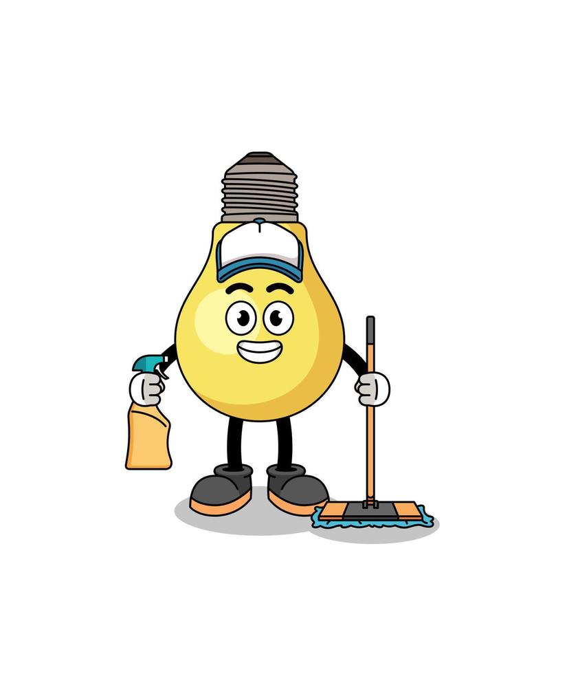 mascota del personaje de la bombilla como servicio de limpieza vector