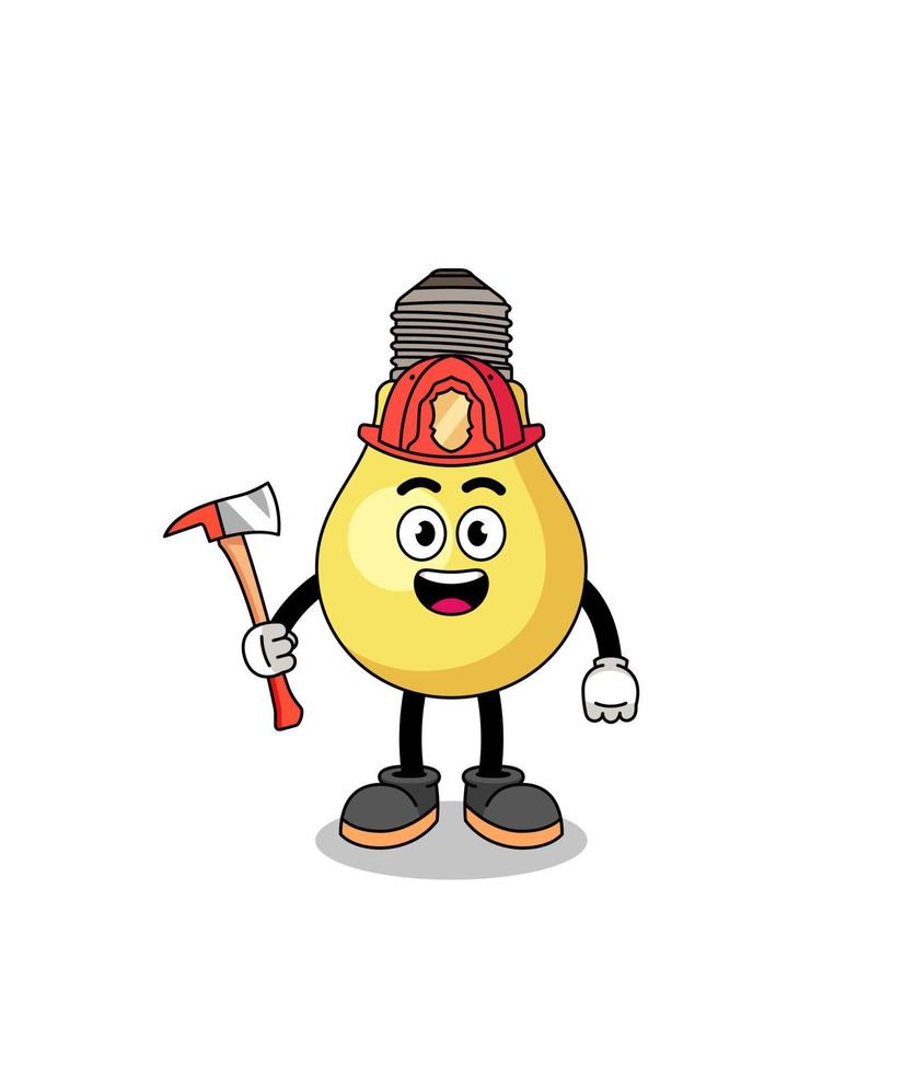 Cartoon mascot of light bulb firefighter vector