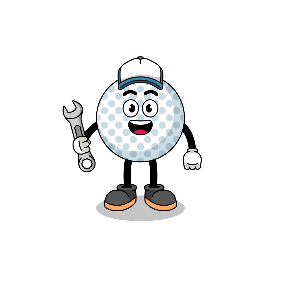 caricatura de ilustración de pelota de golf como mecánico vector