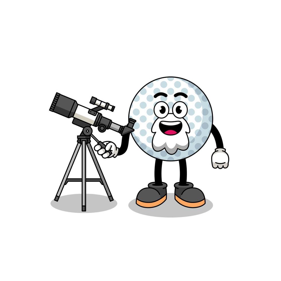 ilustración de la mascota de la pelota de golf como astrónomo vector