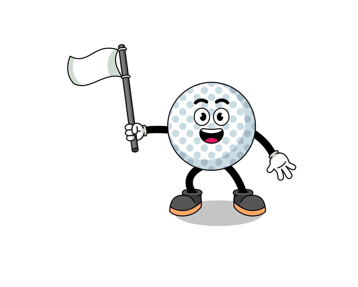 Cartoon Illustration of golf ball holding a white flag vector