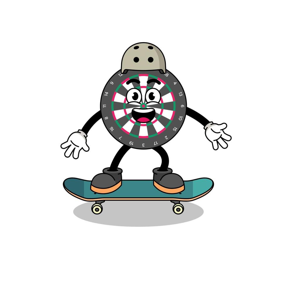 dart board mascot playing a skateboard vector
