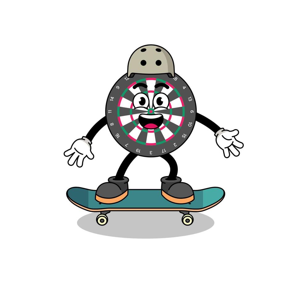 mascota del tablero de dardos jugando una patineta vector