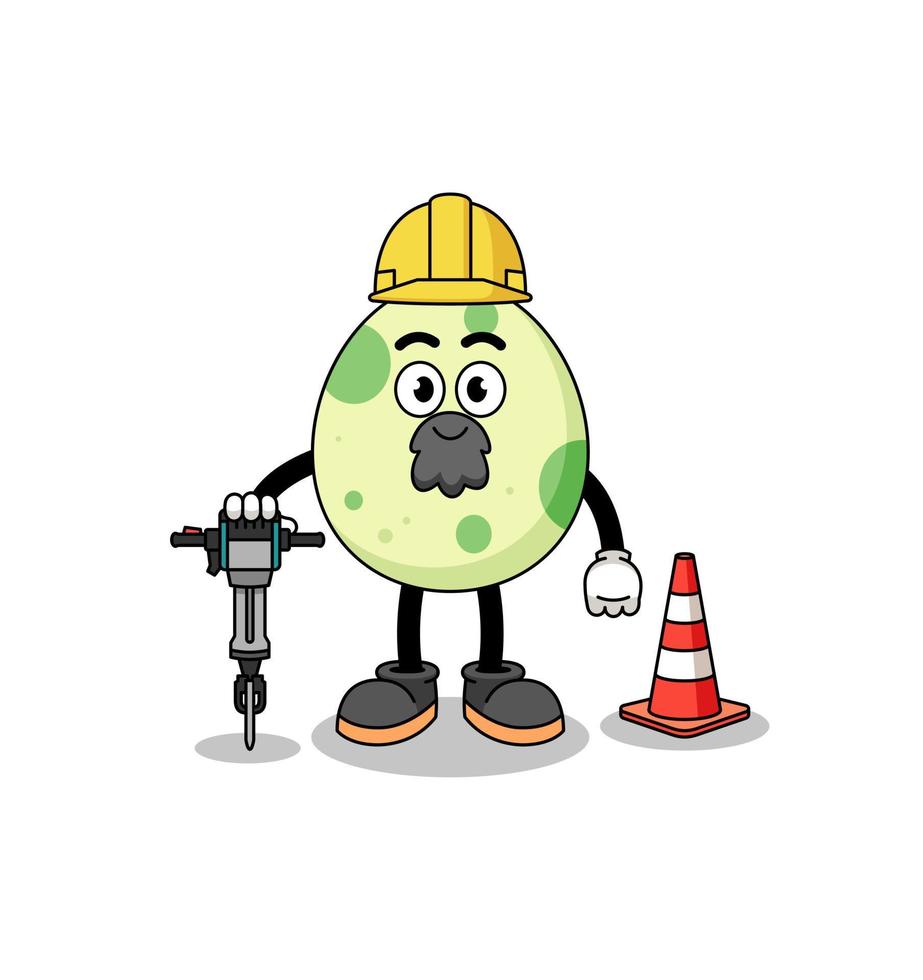 caricatura de personaje de huevo manchado trabajando en la construcción de carreteras vector